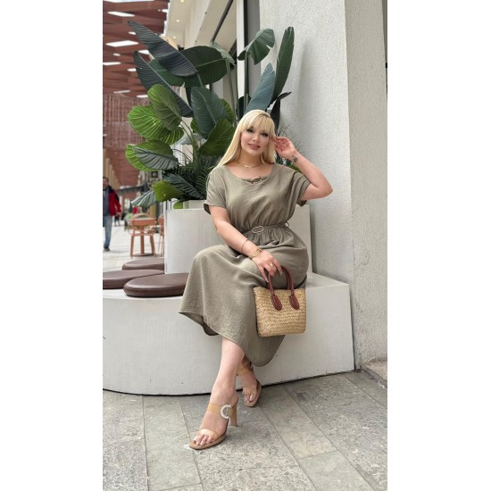 DOKULU KETEN ELBISE 189125