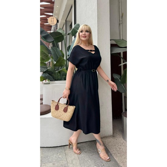 DOKULU KETEN ELBISE 189126