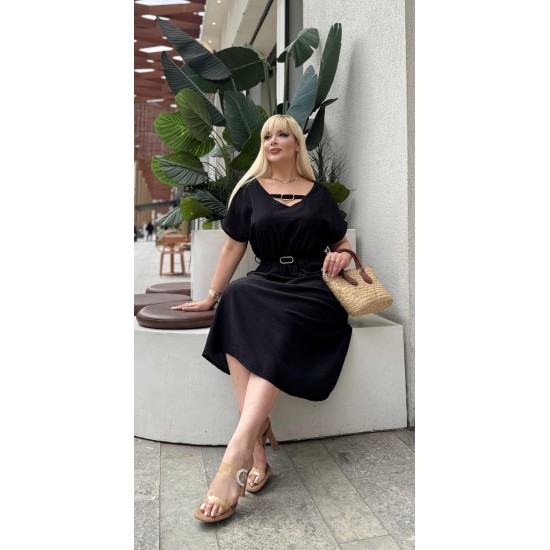 DOKULU KETEN ELBISE 189126