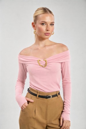 BOAT NECK BUCKLE DETAIL BLOUSE 188577