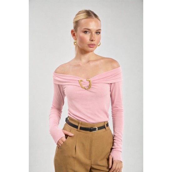 BOAT NECK BUCKLE DETAIL BLOUSE 188577