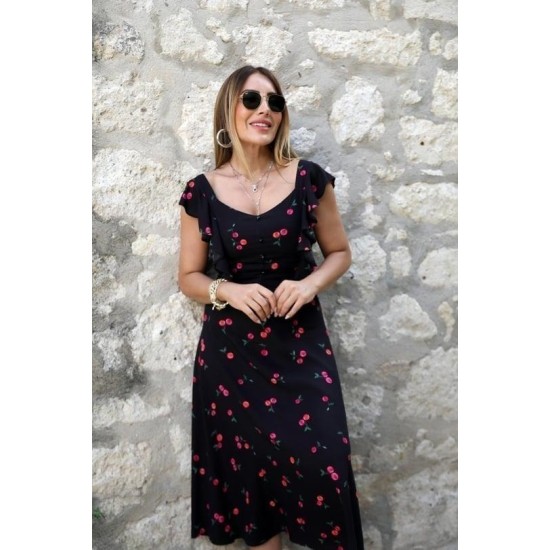 CHERRY PRINT WOVEN FABRIC DRESS 188997