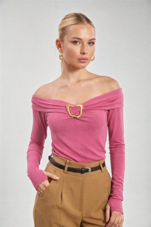 BOAT NECK BUCKLE DETAIL BLOUSE 188575