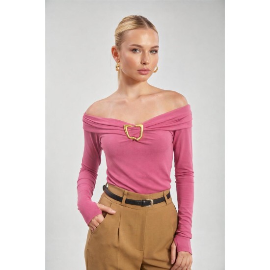 BOAT NECK BUCKLE DETAIL BLOUSE 188575