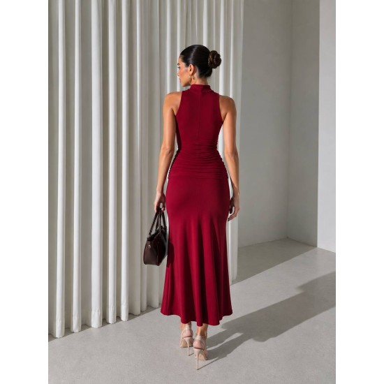 HALTER NECK DRAPED DRESS 190441