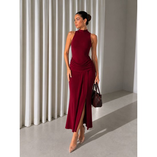 HALTER NECK DRAPED DRESS 190441