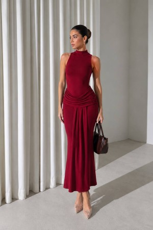 HALTER NECK DRAPED DRESS 190441