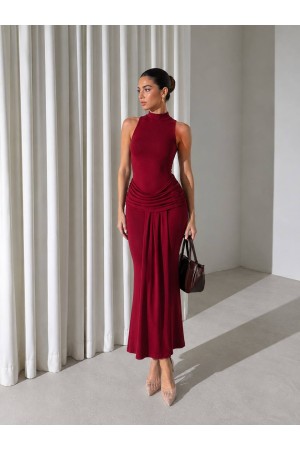 HALTER YAKA DRAPELI ELBISE 190441