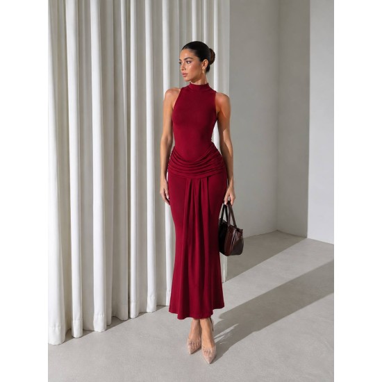 HALTER NECK DRAPED DRESS 190441