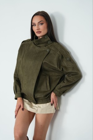 IMPORTED SUEDE FABRIC ZIP-UP JACKET 192304