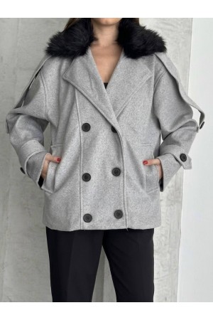 WOOL BLEND COAT WITH FUR COLLAR & CUFF DETAILS AND LINING 191870