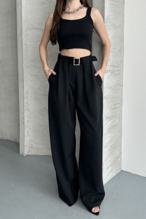 BRIDGE DETAIL BELTED PALAZZO PANTS 190926