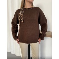 STRIPED OVERSIZED KNIT CARDIGAN WITH SCARF 192086
