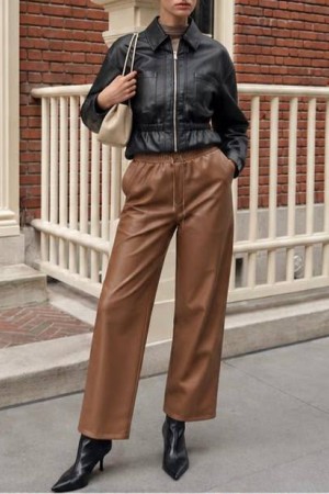 MANGO MODEL BEL LASTIKLI DERI PANTOLON 192454