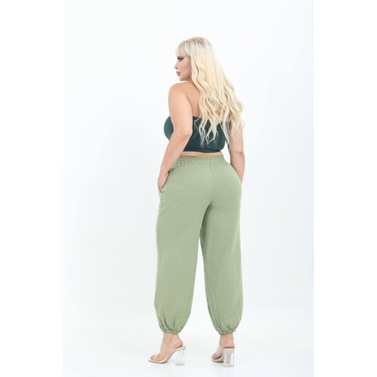 MUSLIN KUMAS PACA LASTIKLI SALVAR PANTOLON 190982