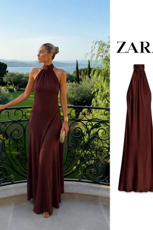 HALTER YAKA SATEN ELBISE 190407