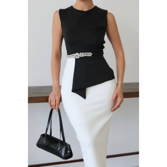 TAŞ DETAY BLUZ ABIYE ELBISE 190269