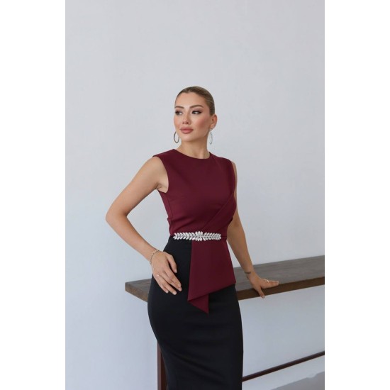 TAŞ DETAY BLUZ ABIYE ELBISE 190271