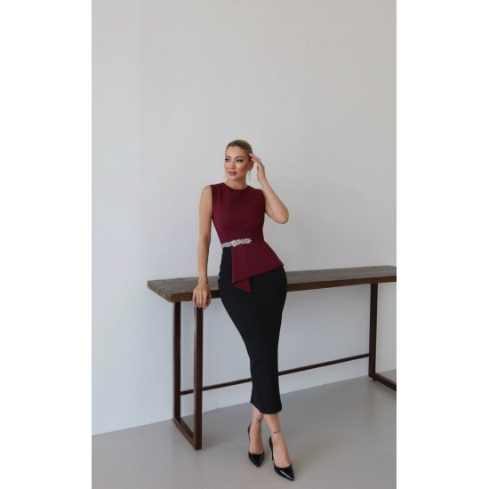TAŞ DETAY BLUZ ABIYE ELBISE 190271