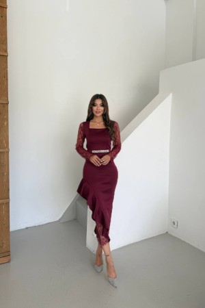 DANTEL VE KREP KUMAS ABIYE ELBISE 190146