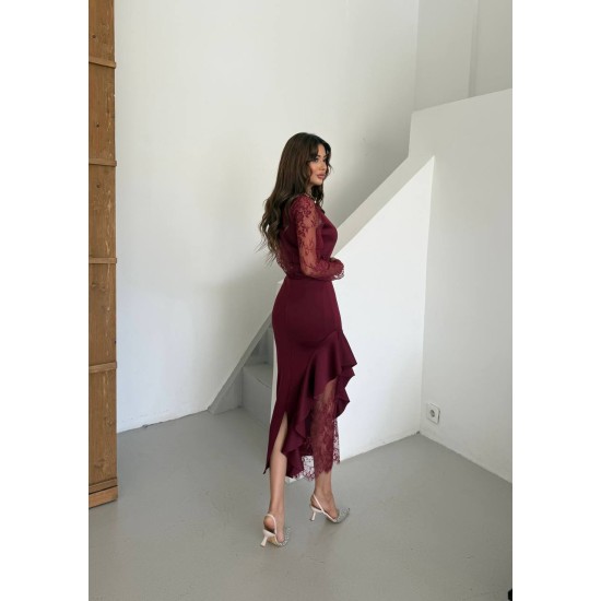 DANTEL VE KREP KUMAS ABIYE ELBISE 190146