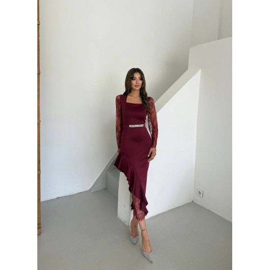 DANTEL VE KREP KUMAS ABIYE ELBISE 190146