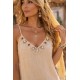LINEN FABRIC SPAGHETTI STRAP LACE DETAIL DRESS 190658