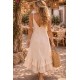LINEN FABRIC SPAGHETTI STRAP LACE DETAIL DRESS 190658