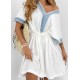 DENIM TRIM LINEN DRESS 190790
