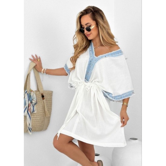 DENIM TRIM LINEN DRESS 190790