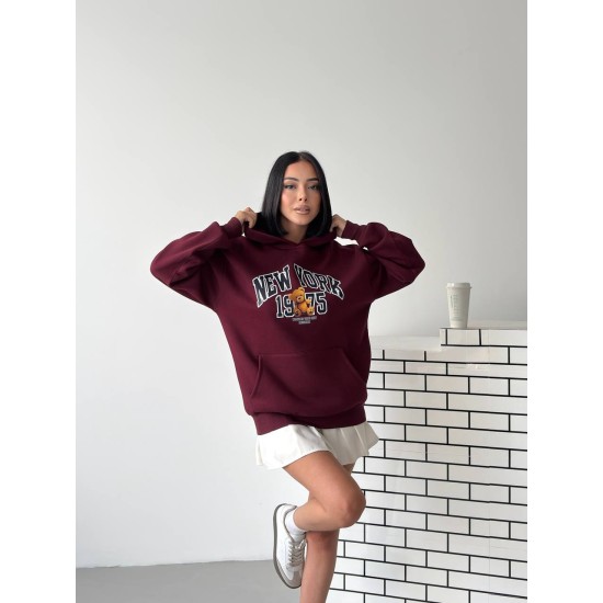 3 IPLIK SARDONLU BASKILI KAPUSONLU SWEAT 191426