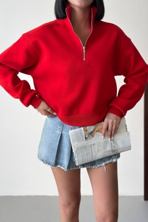 3 IPLIK SARDONLU KUMAS FERMUARLI SWEAT 191438