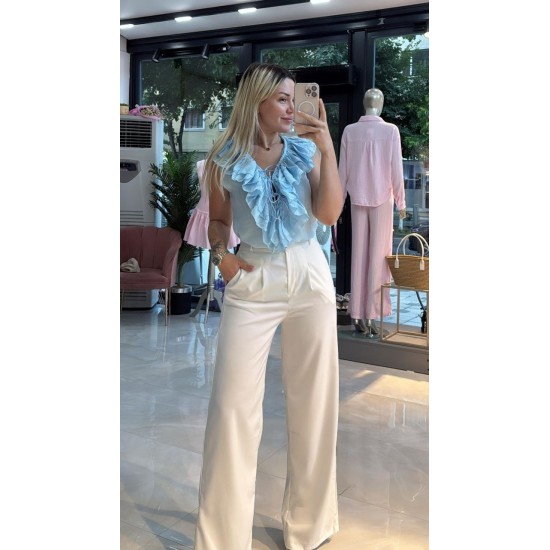 IP BAGLAMA DETAYLI FIRFIRLI BLUZ 190934