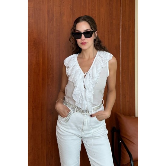 IP BAGLAMA DETAYLI FIRFIRLI BLUZ 190935