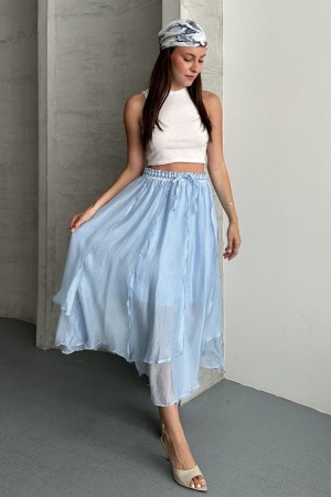 ADJUSTABLE ELASTIC WAIST LINED TENCEL SKIRT 190944