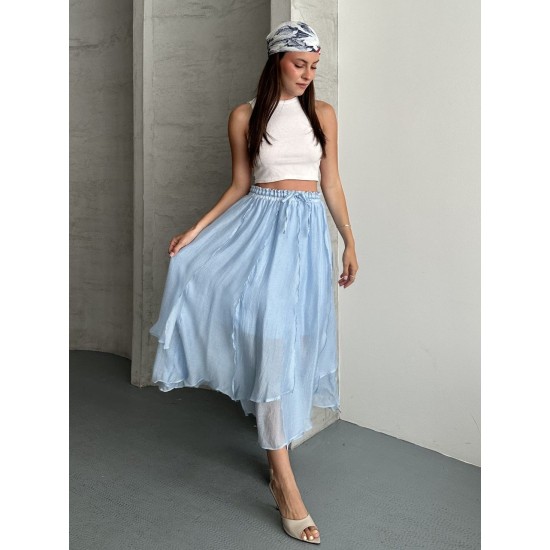 ADJUSTABLE ELASTIC WAIST LINED TENCEL SKIRT 190944