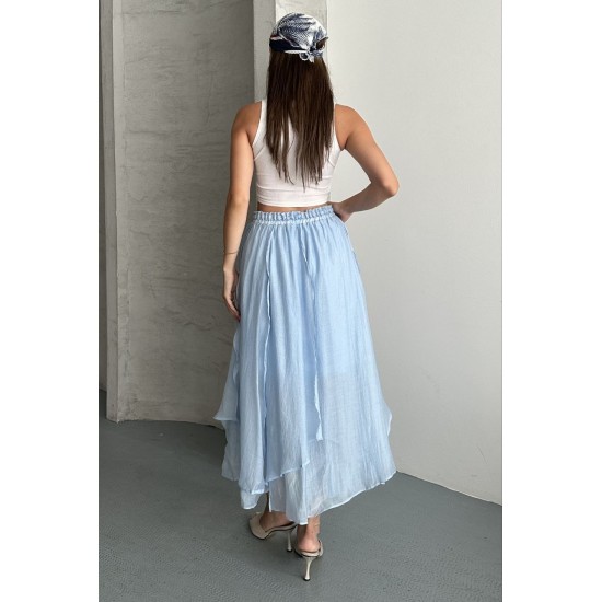 ADJUSTABLE ELASTIC WAIST LINED TENCEL SKIRT 190944