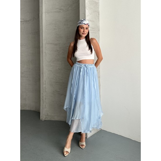 ADJUSTABLE ELASTIC WAIST LINED TENCEL SKIRT 190944