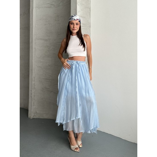 ADJUSTABLE ELASTIC WAIST LINED TENCEL SKIRT 190944