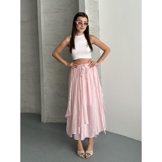 ADJUSTABLE ELASTIC WAIST LINED TENCEL SKIRT 190945