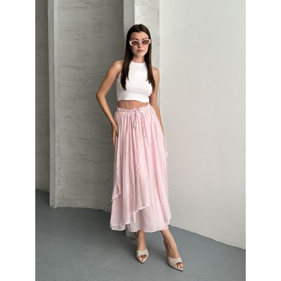 ADJUSTABLE ELASTIC WAIST LINED TENCEL SKIRT 190945