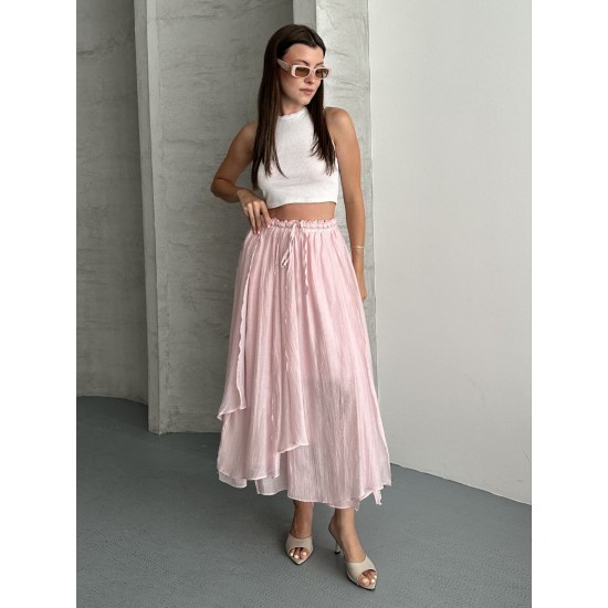 ADJUSTABLE ELASTIC WAIST LINED TENCEL SKIRT 190945