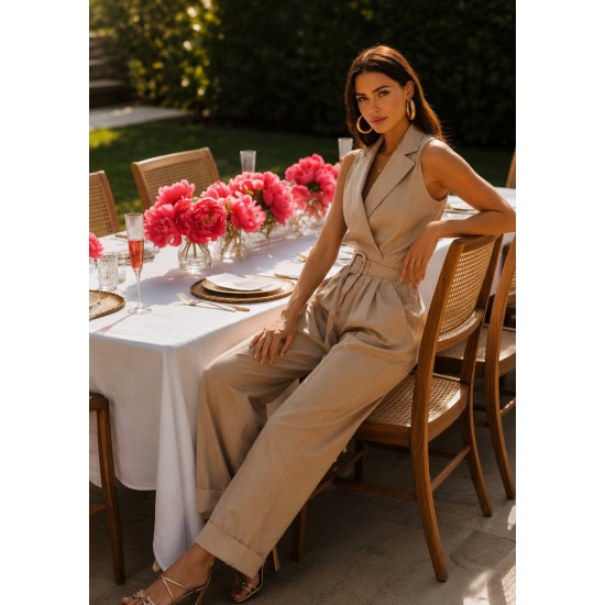 DOUBLE FABRIC BELTED JUMPSUIT 189816