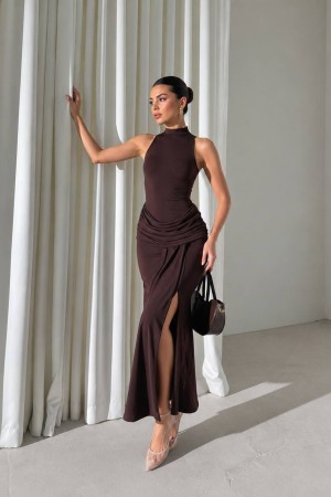 HALTER NECK DRAPED DRESS 190440