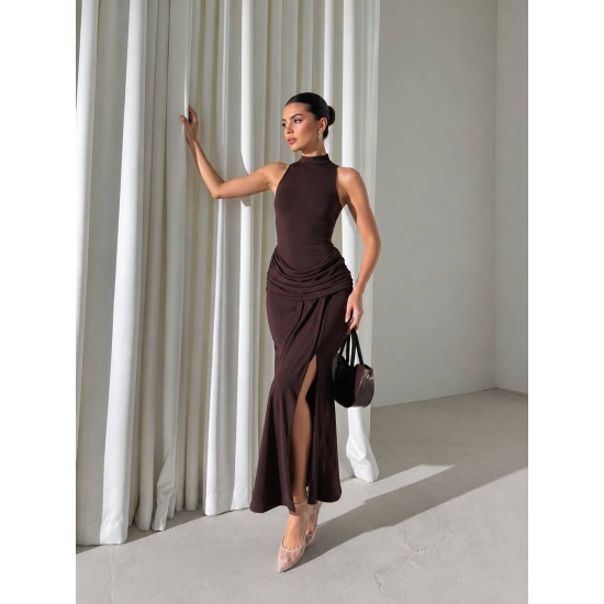 HALTER NECK DRAPED DRESS 190440