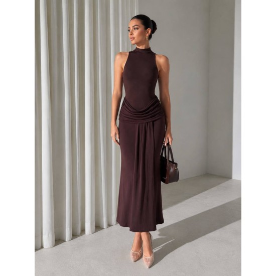 HALTER NECK DRAPED DRESS 190440