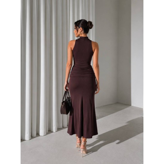 HALTER NECK DRAPED DRESS 190440
