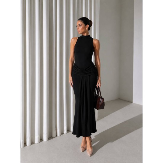 HALTER NECK DRAPED DRESS 190442