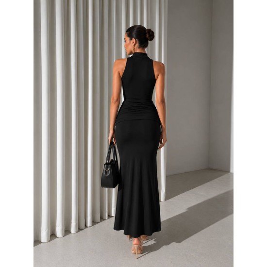 HALTER NECK DRAPED DRESS 190442