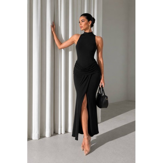 HALTER NECK DRAPED DRESS 190442